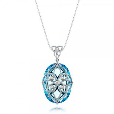 Pingente em Ouro Branco com Topázio e Diamantes - Helder Joalheiros 