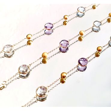 Pulseira em Ouro 18k Personalizada com Pedras Naturais Ametista verde, Ametista, Topázio Sky e Citri... - Helder Joalheiros 