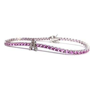 Pulseira Riviera Personalizada com Inicial em Ouro 18k com Safiras Rosas - Helder Joalheiros 