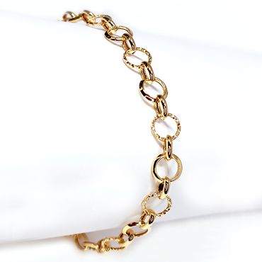 Pulseira em Ouro 18k Elos Redondos Martelados e Diamantados - Helder Joalheiros 