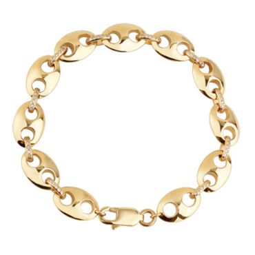 Pulseira Elo Gut Peq em Ouro Amarelo Com Brilhantes - Helder Joalheiros 