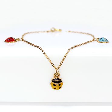 Pulseira Infantil Joaninha Esmaltada em Ouro 18k 750 - Helder Joalheiros 