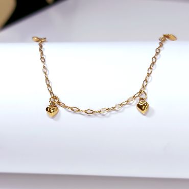 Pulseira em Ouro 18k 750 Infantil Berloques de Coração - Helder Joalheiros 