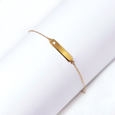 Pulseira Infantil em Ouro 18k Plaquinha Estrela Vazada - Helder Joalheiros 