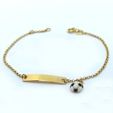 Pulseira Infantil em Ouro 18k Plaquinha Bolinha Esmaltada - Helder Joalheiros 