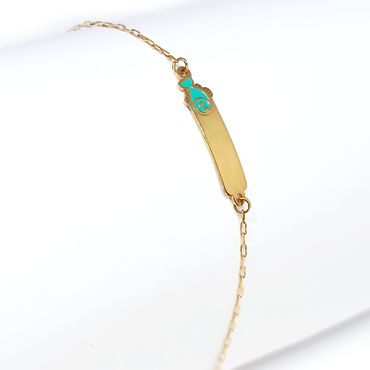 Pulseira Infantil em Ouro 18k Plaquinha Peixinho Esmaltado - Helder Joalheiros 