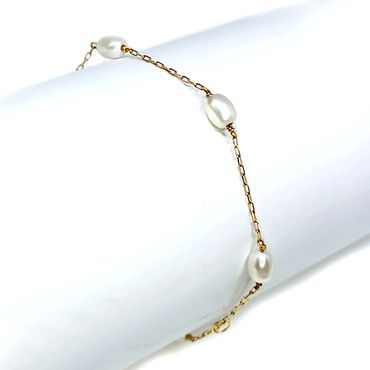 Pulseira em Ouro 18k Infantil Cadeado Pérola Biwa Natural - Helder Joalheiros 