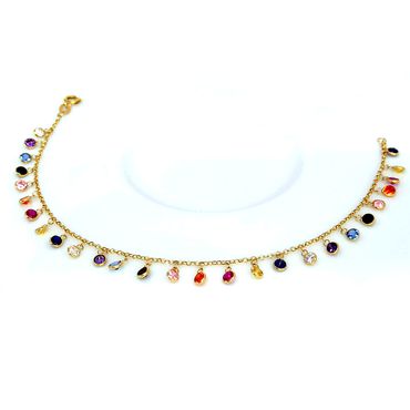 Pulseira em Ouro 18k Elo Português com Pingentes Coloridos em Zircônia - Helder Joalheiros 