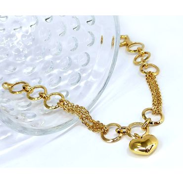 Pulseira Âncora com Pingente Coração Bojudo - Helder Joalheiros 
