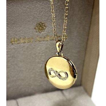 Relicário Eterno Diamante em Ouro 18k Redondo com Infinito Cravejado com Diamantes - Helder Joalheiros 