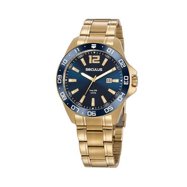 Relógio Seculus Masculino Dourado - Helder Joalheiros 
