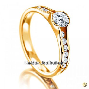 Solitário de Noivado com Diamante de 50 Pontos com Aro Cravejado - Helder Joalheiros 
