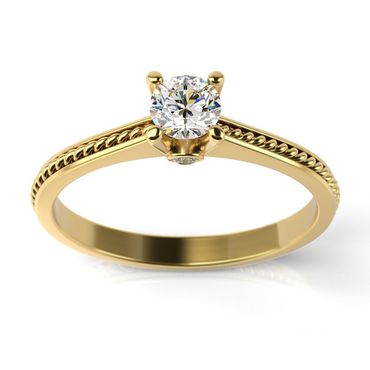 Solitário em Ouro 18k Trabalhado nas Laterais com Diamante de 15 Pontos - Helder Joalheiros 