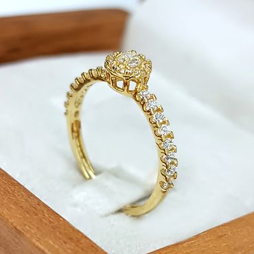 Anel Solitário em Ouro 18k Cravejado - Helder Joalheiros 