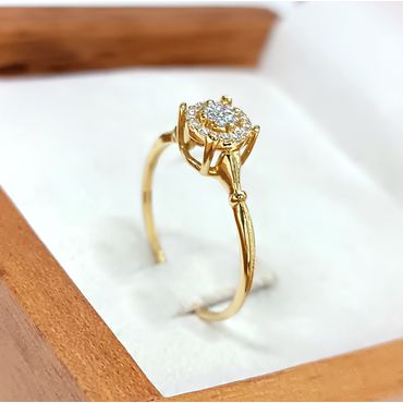 Anel Solitário em Ouro 18k Cravejado - Helder Joalheiros 
