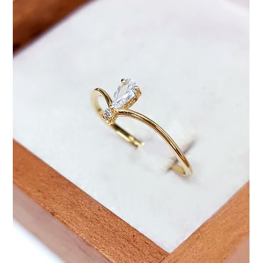 Anel Solitário em Ouro 18k Gota Cravejada - Helder Joalheiros 