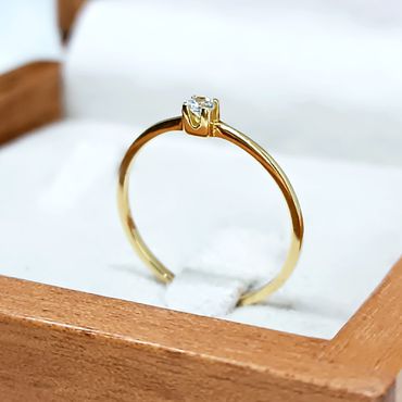 Anel Solitário em Ouro 18k Aro Fino - Com Diamante - Helder Joalheiros 