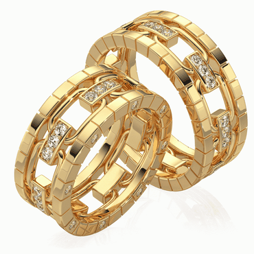 Aliança de Casamento Reticências Radiantes Trabalhada com Diamante - Helder Joalheiros 