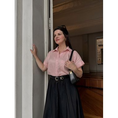 Camisa Maitê Cambraia Puro Linho Rosa