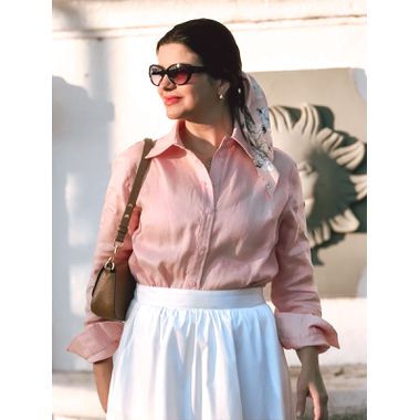 Camisa Francine Cambraia Puro Linho Rosa Chá