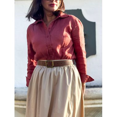 Camisa Francine Cambraia Puro Linho Romã