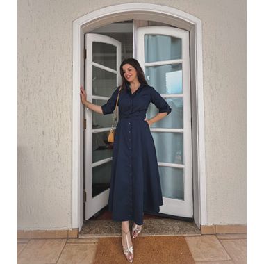 Vestido Chemise Marie Algodão Azul Marinho