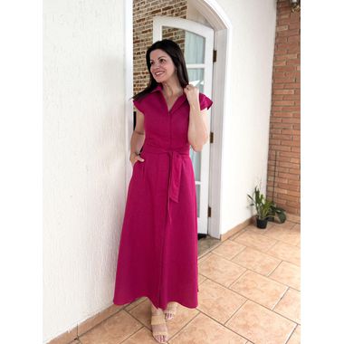 Vestido Ágatha Linho Rosa Magenta