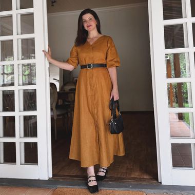 Vestido Maxi Midi Lorena Puro Linho Terroso