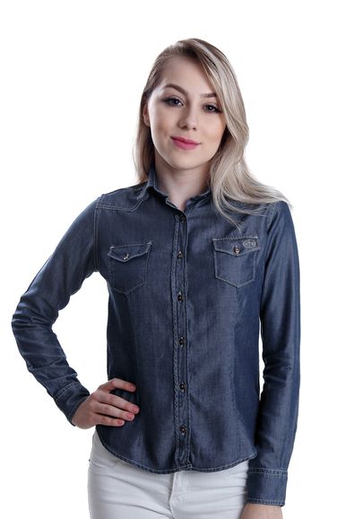 Camisa Jeans Manga Longa Jovem Adventista Feminina - IPROMOVE
