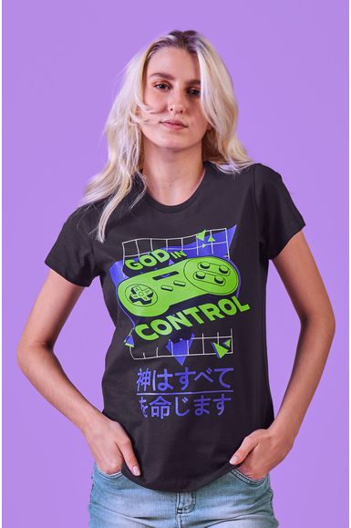 Camiseta Meu Metaverso Baby Look God In Control Feminina - IPROMOVE