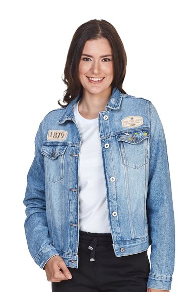 Jaqueta Jeans Com Patches e Pins Jovem Adventista Feminina - IPROMOVE