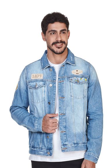 Jaqueta Jeans Com Patches e Pins Jovem Adventista Masculina - IPROMOVE