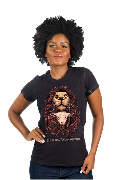 Camiseta Baby Look Leão e Cordeiro Feminina - IPROMOVE