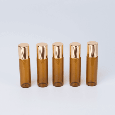 Frasco de Vidro Âmbar Roll-on Fino 05ml Dourado Kit com 5 - Aroma Acessórios