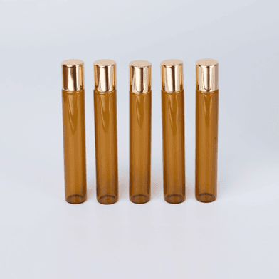 Frasco de Vidro Âmbar Roll-on Fino 10ml Dourado Kit com 5 - Aroma Acessórios