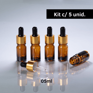 Frasco De Vidro Âmbar Conta-Gotas 05ml Kit c/5 - Dourado - Aroma Acessórios