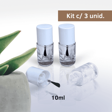 Frasco de Vidro Para Esmalte 10ml Kit c/3 - Incolor/Branco - Aroma Acessórios