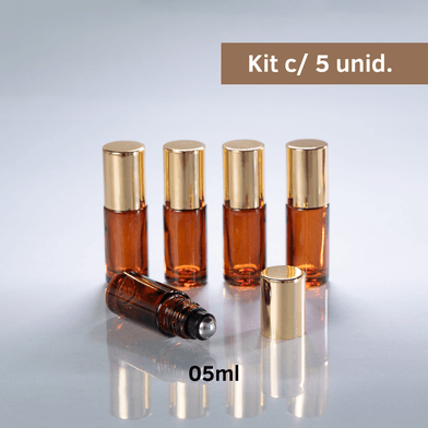 Frasco de Vidro Âmbar Roll-on Grosso 05ml Dourado - Aroma Acessórios