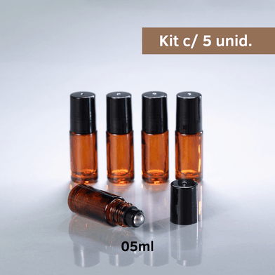 Frasco de Vidro Âmbar Roll-on Grosso 05ml Preto - Aroma Acessórios