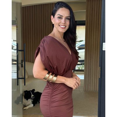 Vestido Curto Drapeado Afrodite Marrom