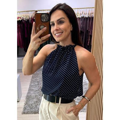 Blusa Chiffon Poá Georgina Azul Marinho
