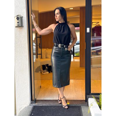 Saia Courino Midi Eduarda Preta 