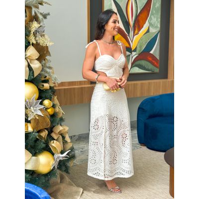Vestido Longo em Laise Off White Anne