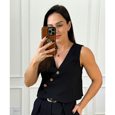 Colete Alfaiataria Transpassado Preto Alê