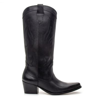 BOTA TEXANA CANO LONGO FEMININA COURO PRETO - COUROWEST