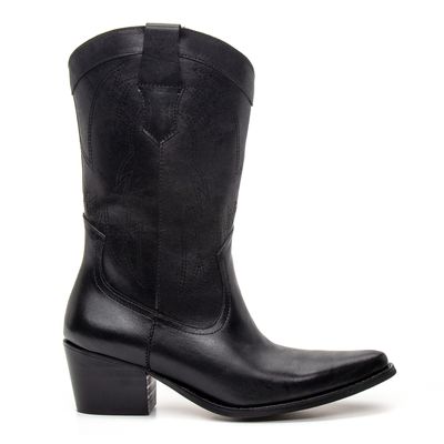 BOTA TEXANA CANO MÉDIO FEMININA COURO PRETO - COUROWEST