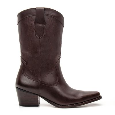 BOTA TEXANA CANO MÉDIO FEMININA COURO CAFÉ - COUROWEST