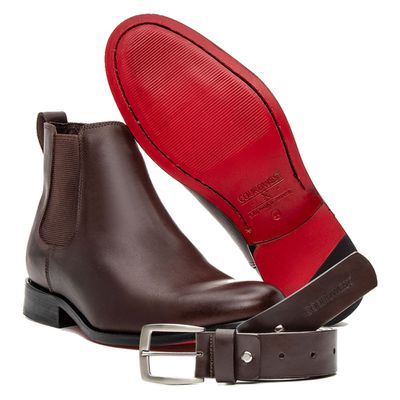KIT BOTA CHELSEA CAFÉ SOLADO EM COURO + CINTO - COUROWEST