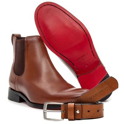KIT BOTA CHELSEA WHISKY SOLADO EM COURO + CINTO - COUROWEST