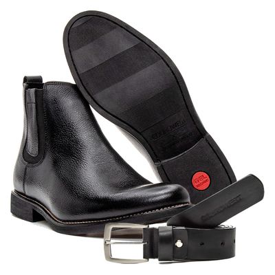 KIT BOTA CHELSEA E CINTO COURO FLOATHER PRETO - COUROWEST